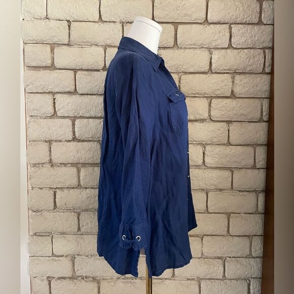 JM Collection Deep Blue Button-Down Shirt - Picture 3 of 6